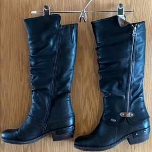 Rieker Black Over the Knee Boots with Brown Accents